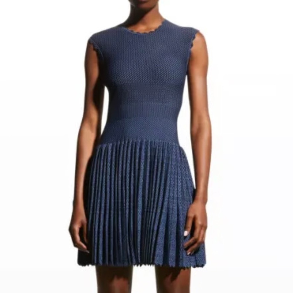 EMPORIO ARMANI Scallop Sleeve Blue and Black Dolman Fitted Dress Size - Picture 2 of 6